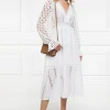 Broderie Lace V-Neck Midi Dress