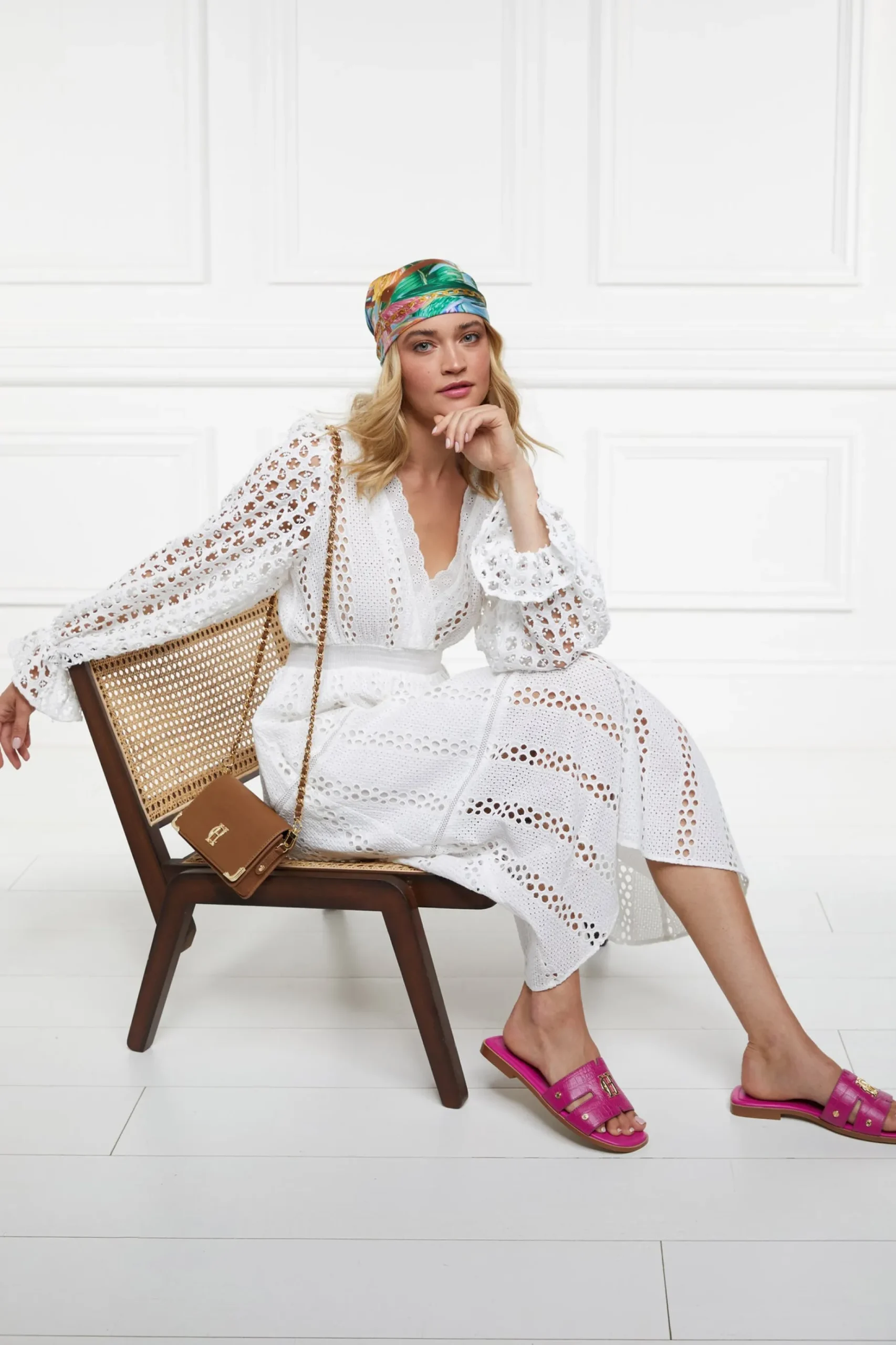 Broderie Lace V-Neck Midi Dress