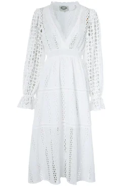 Broderie Lace V-Neck Midi Dress