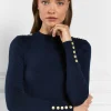 Buttoned Knit Crew Neck