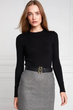 Buttoned Knit Crew Neck