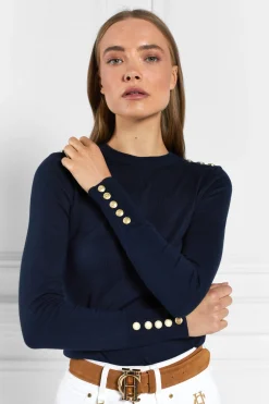 Buttoned Knit Crew Neck