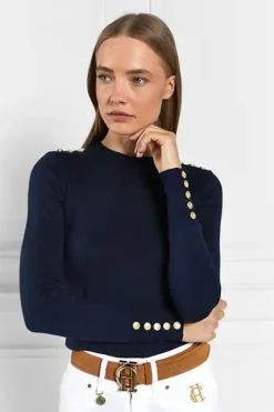 Buttoned Knit Crew Neck