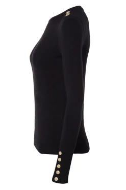 Buttoned Knit Crew Neck