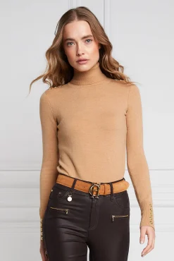 Buttoned Knit Roll Neck