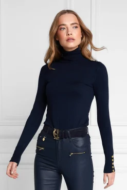 Buttoned Knit Roll Neck