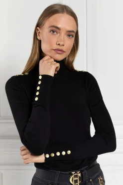 Buttoned Knit Roll Neck
