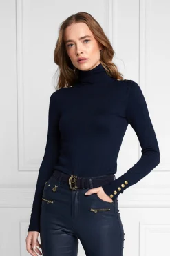 Buttoned Knit Roll Neck