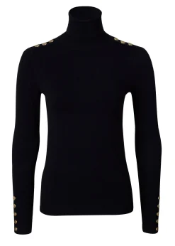 Buttoned Knit Roll Neck