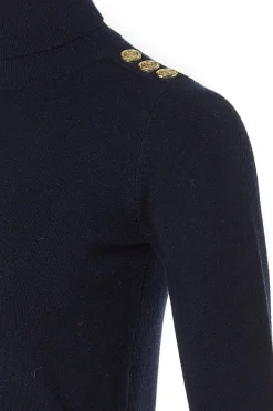 Buttoned Knit Roll Neck