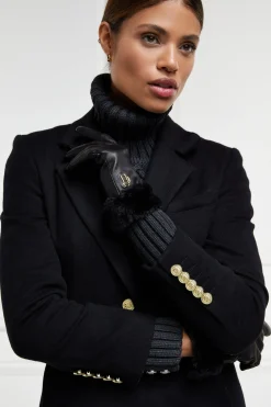 Cashmere Lined Faux Trim Leather Gloves